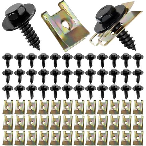 U-Clip et de Vis de Fixation, Écrou et Clip Vis de Garde-Boue Automobile, avec Vis de Carrosserie et U-Clip, Panneaux de Porte Intérieurs de l'Automobile Set de Vis Universel (1/5)
