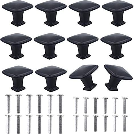 CCYKXA 12pcs 30mm Square Cabinet Knobs Aluminum Alloy Modern Black Door Knob Kitchen Furniture Handle for Cabinet Drawer Sideboard Wardrobe Bedside Table with 24pcs Screws - Black