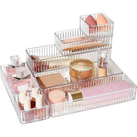 Boîte De Rangement Pour Tiroir - Acrylique Transparent - Empilable - Pour Maquillage Bureau Cuisine Salle De Bain - 7 Pièces En 4 Tailles (1/5)