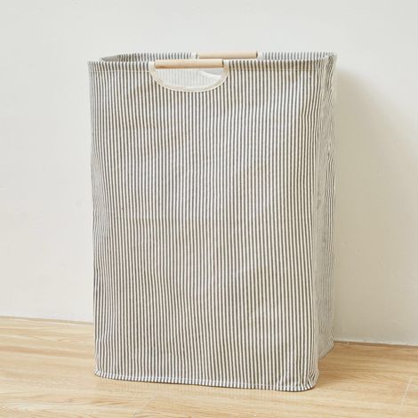 Cesto portabiancheria in cotone e lino, cestino per vestiti sporchi a righe verticali, borsa portaoggetti pieghevole, 402756 cm (1/5)