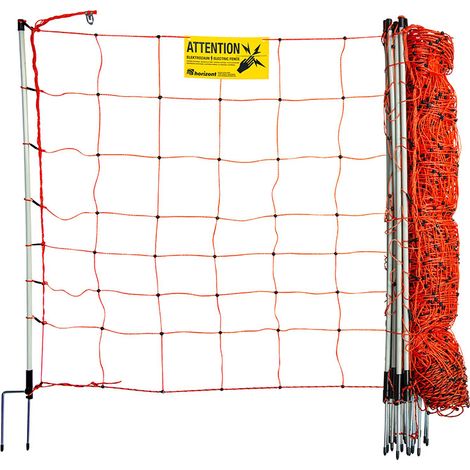 Horizont – Filet mouton renforcé 0.90 x 50 m – 14 piquets en fibre de verre double pointe – 8 brins électrifiables – Pour terrains vallonnés