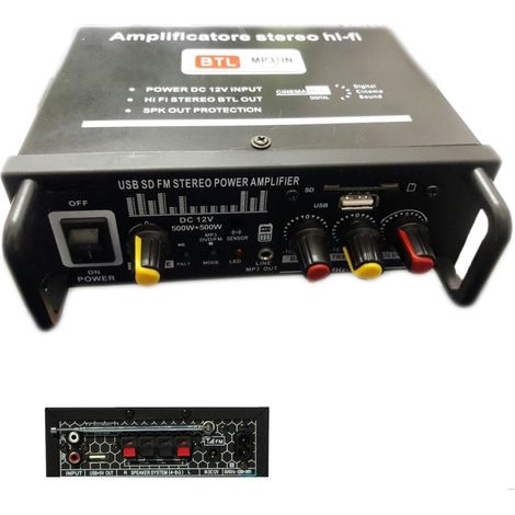 Amplificateur Audio 12v 220v Usb Sd Mp3 Radio Fm Home Car 2 Ou 4 Ch 1000w Btl (1/2)