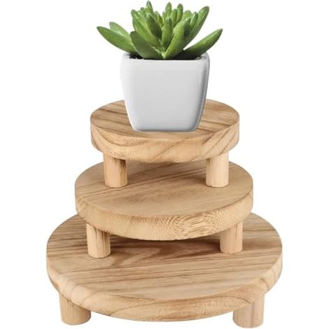 Tabouret Plante, Support à Plantes en Bois Rond 3 Pièces avec 3 Diamètres Différents (15 cm, 20 cm, 25 cm) Piedestal pour Plantes avec Pieds Amovibles pour Terrasse Jardin Salon (1/5)