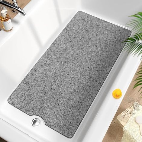 Tapis de Baignoire Antidérapant 101x51cm, Extra Long Tapis de Douche Antiderapant, Loofah en PVC Souple Baignoire, Séchage Rapide Tapis de Bain, sans Ventouse, Gris (1/4)