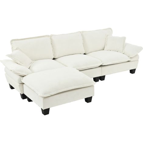 Canapé d'angle modulable (motif voilier) – Comprend 1 pied central amovible et 2 coussins décoratifs moelleux  revêtement en chenille confortable  idéal pour les salons et les appartements  Beige. (1/4)