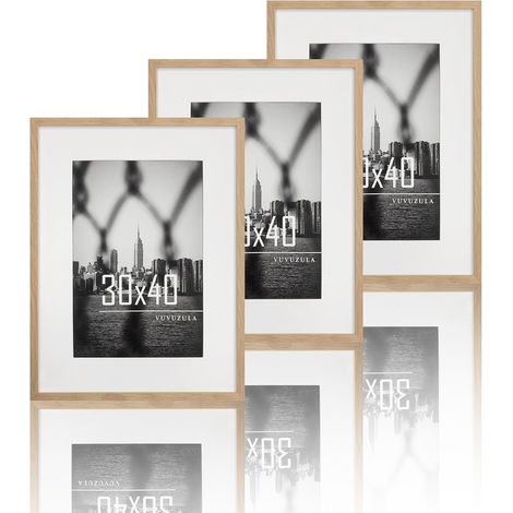 Lot de 3 cadres photo, 30 x 40 cm, en bois, naturels, avec passe-partout, en chêne (1/5)