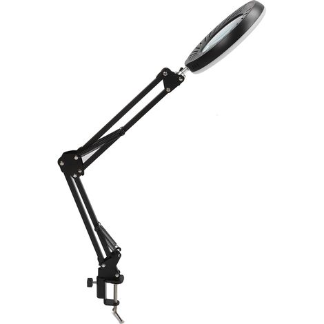 Luminaire de Bureau à Loupe LED Pliable, 5 Modes de Couleur, Variateur Sans Pallier, Bras Orientable, Pince Fixation, 5X, pour Réparations et Manucure (1/5)