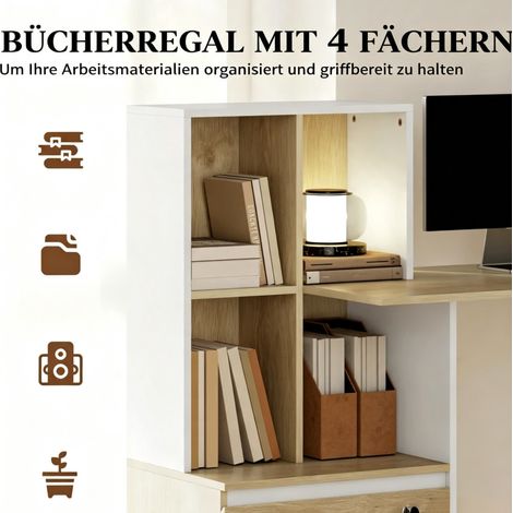 Scrivania per computer 126x50x109 cm bianco e rovere con vani e cassetto – MEUBLIV (1/5)
