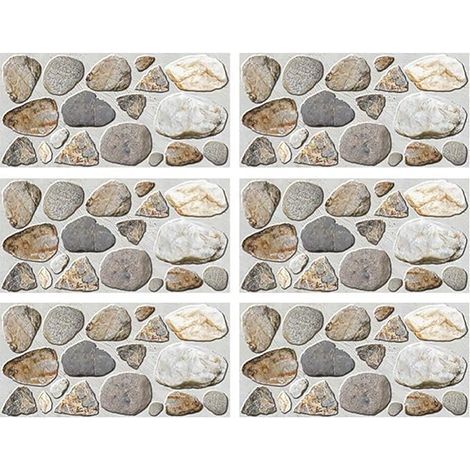 6 Feuilles De Galets Stickers Muraux Vinyle Auto- Adhésif Amovible Mur De Galets Peintures Murales pour La Cuisine Salle De Bains 30X15cm (1/5)