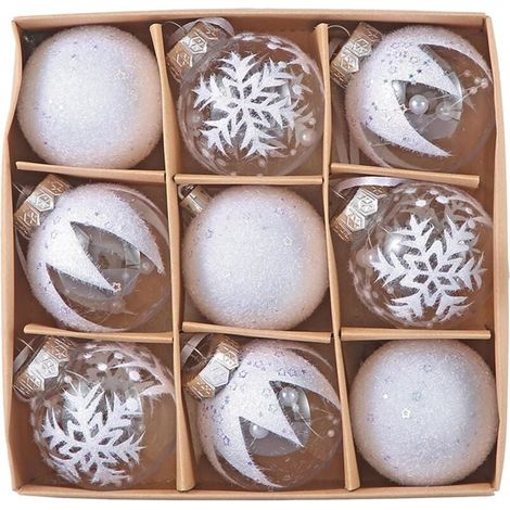 9 Pieces Baubles d'arbre de Noël 6cm Boule de Noël Blanche et Claire Baubles de Plastique Peluche Décorations Suspendues Arbre de Noël pour Fête Anniversaire Mariage Noël (1/5)