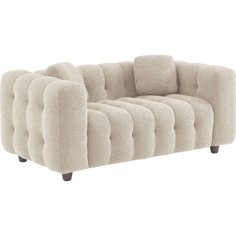 sweeek - Gepolstertes Sofa mit strukturiertem Bouclé-Bezug, 2-Sitzer, Strukturiertes  Bouclé, Beige