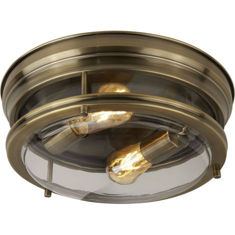 Searchlight Edinburgh - 2 Licht Badezimmer Flush Deckenleuchte Antik Messing IP44, E27