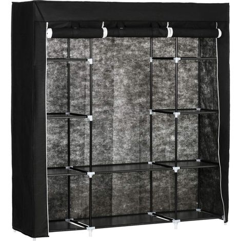 Armoire de rangement penderie en tissu pliable avec barre de suspension et étagères, 150 x 43 x 162,5 cm, noir (1/3)