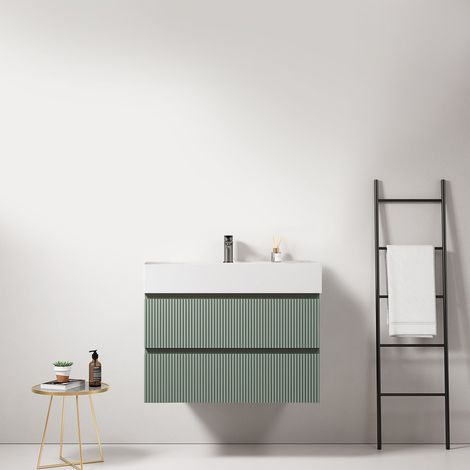 Mobile bagno sospeso cannettato 80 cm Verde Salvia Lavabo in Resina Senza Specchio - Fiji Paint (1/4)