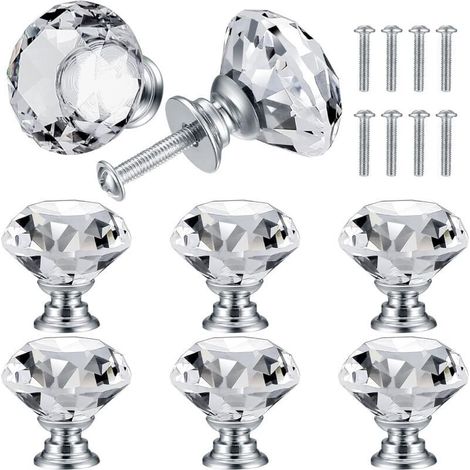 8 poignées de porte en cristal, poignées diamant, poignées de meubles diamant, poignées d'armoires et de tiroirs - Crezuo (1/4)
