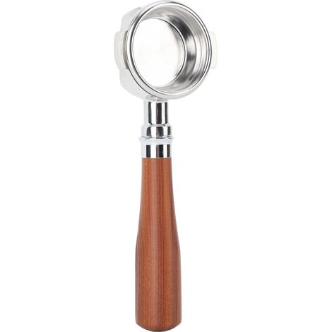 Porte-filtre sans fond de 58 mm avec poignée en bois, compatible avec Expobar E61, Flair 58, Sanremo et Faema en palissandre noir. (1/5)