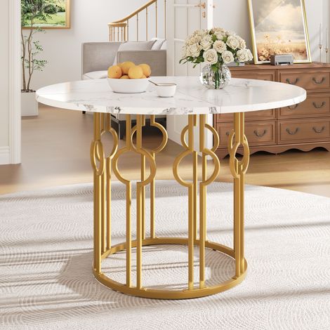 Tavolo da pranzo 100x100x76 cm bianco e oro in MDF e metallo con gambe regolabili (1/5)