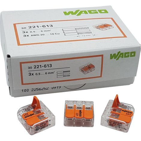 WAGO GmbH& Co. KG Compact-Verbindungsklemme 3-Leiter bis 6qmm 221-613 30 Stk