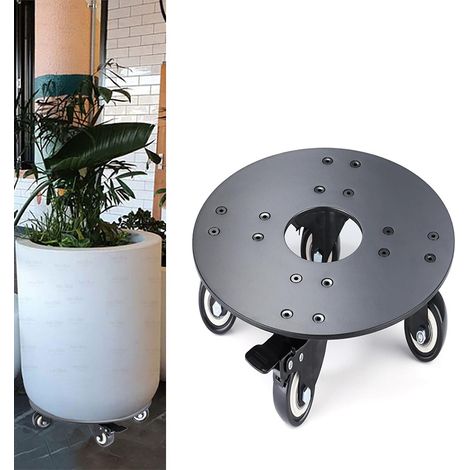 Support de pot de fleurs rond 16 pouces, caddy métallique résistant avec roues verrouillables pour intérieur/extérieur, noir (1/5)