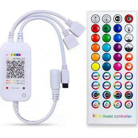 Contrôleur LED Bluetooth DC5-24V – Télécommande IR 40 touches, synchronisation musicale et contrôle par application pour rubans LED RGB/RGBW (Compatible avec 5050, 3528) (1/5)