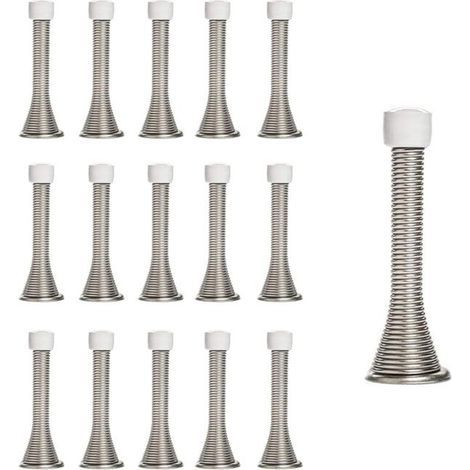 Lot de 16 butées de porte à ressort flexibles et robustes de 8,5 cm, vis incluses (argentées). (1/5)
