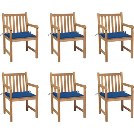 vidaXL Sillas de jardín 6 uds madera maciza de teca cojines azul royal (1/4)