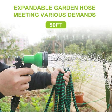 Tuyau d'arrosage extensible de 50 pieds avec buse à 9 fonctions, flexible et résistant, raccords en laiton massif