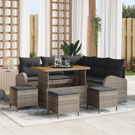 Salon de Jardin Modulaire en Résine Tressée et Bois d'Acacia avec Rangements Gris 9 pcs - PANGIVO (1/5)