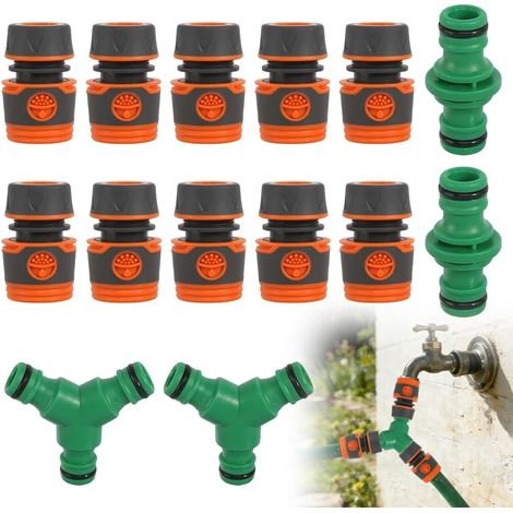 14 Pièces Kit de raccords de Tuyau, 10 Connecteurs Tuyau d'arrosage Double 1/2 2 raccord y connecteur Tuyau arrosage et Raccordement de Deux Tuyaux pour Lavage de Voiture et raccord de Tuyau (1/5)