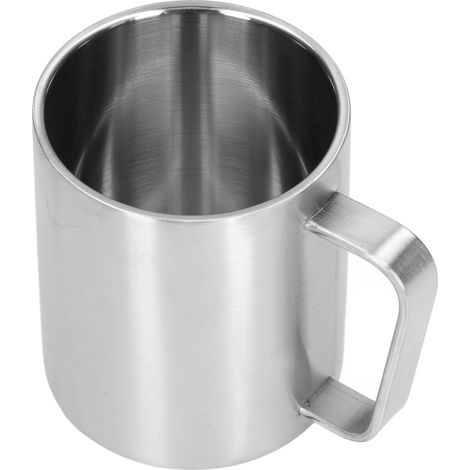 Tasse à café en acier inoxydable 304, double paroi avec poignée, gobelet de bureau réutilisable, mug portable isolé (1/5)