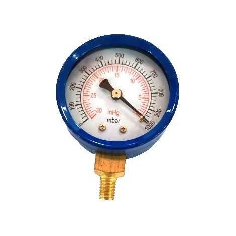 Manomètre/vacuomètre vertical 0 à 1 bar – Pression max 1 bar – Raccord 1/4" – Montage pour pompes à vide – Dszh