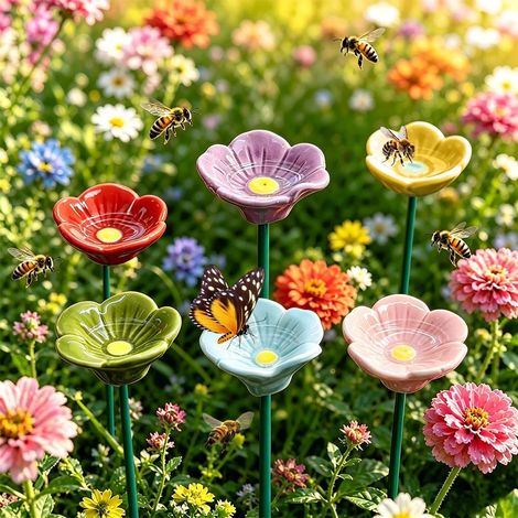 Mangeoire à eau pour abeilles, station d'arrosage pour tasses de jardin, papillon et abeilles en céramique pour boire et bain d'eau, tasse en forme de fleurs, bol de coquelicots, bol d'alimentation (1/5)