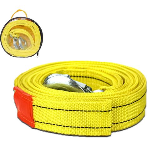 4M 5T Tow Rope For Cars, Heavy Duty Vehicle Emergency Tow Strap Equipment Cable Winch Rope with Reflective Strips, Safety Anti-Slip Hooks, Storage Bag (1/5)