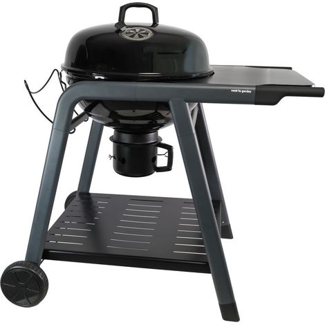 Barbacoa de Carbón TONINO 60 - Parrilla Ø54,5 cm con Tapa y Termómetro - Recogecenizas - Estantes Laterales - Para 8 a 10 Comensales