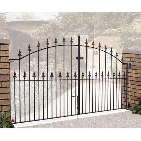 Saxon Spear Top Arched Double Driveway Gate - Solid Steel - Fits Gap of 2134 mm x 1245 mm High - Electro Galv./Black Powder Coated