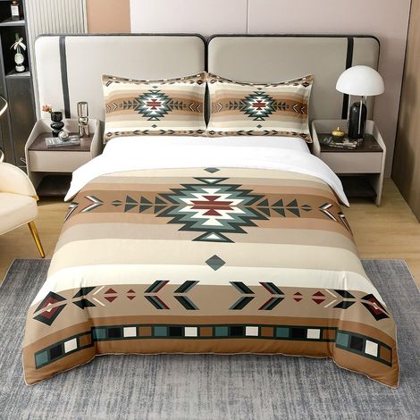 200x200cm 100% Coton Southwest Design Natif Housse De Couette Southwest Géométrique Parure De Lit Ultra Soft Tribal Literie Set Beige Set Literie Zip - 200 x 200 cm + 2 taies d'oreiller 65 x 65 cm (1/5)