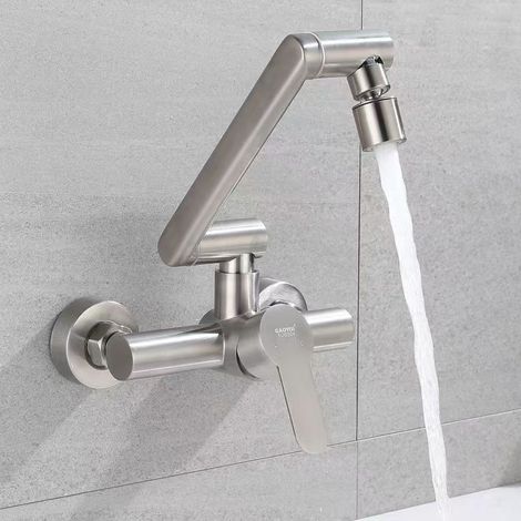 Küchenarmatur Küchenspüle Wasserhahn 1080° Drehbar Warm- und Kaltwasser Badezimmer Edelstahl Wandmontierter Küchenhahn (1/4)