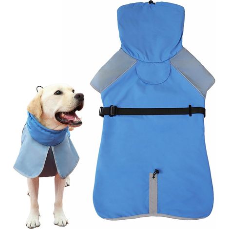 Manteau De Pluie pour Grands Chiens Poncho Coupe-Vent à Bandes Capuche Pour Les Chiens De Grande Taille Pendant Les Saisons Froides D'Automne Et De (1/5)
