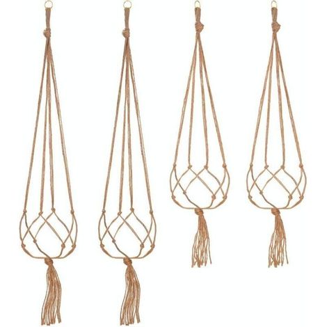 Juego de 4 colgadores de macramé para plantas, soportes para macetas colgantes, decoración de jardín interior/exterior - 2 piezas de 105 cm y 2 piezas de 90 cm, 4 pies - TRIMEC (1/4)