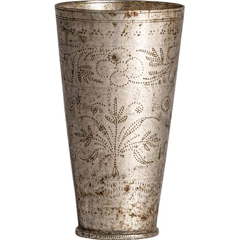 Vase oriental élégant en laton effet argenté - Argent vieilli oriental en laton (1/2)