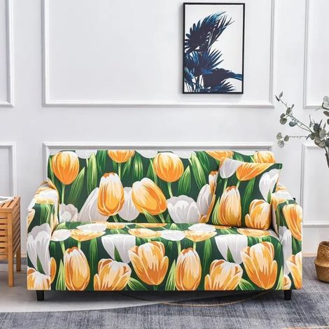 Housse de Canapé Extensible 2 Place Couverture Canapé avec Accoudoirs, tulipe, jaune, vert[SFT172] (1/5)