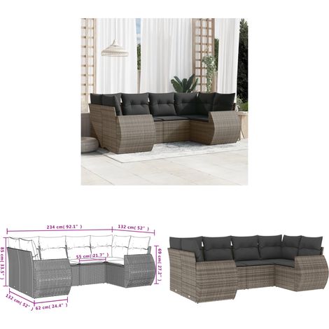 6-tlg. Garten-Sofagarnitur mit Kissen Grau Poly Rattan - Gartenmöbel - Lounge Set - Rattan Möbel - Outdoor Möbel - Gartenlounge - Home & Living (1/3)