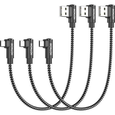 Câble Micro USB court 30cm lot de 3 USB-A vers Micro, Charge Rapide 90° (1/5)