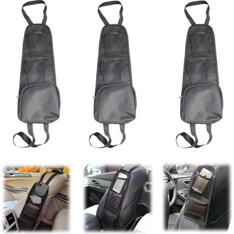Organisateurs de siège auto lot de 3 - rangements latéraux 42 x 14 cm, noirs (1/5)