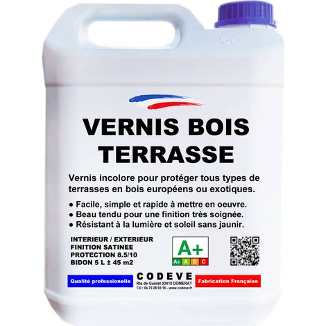 Codève Bois – Vernis lasure extérieure 5 L – Haute résistance aux chocs et rayures – Finition soignée pour bois dur et teck – Application facile et rapide