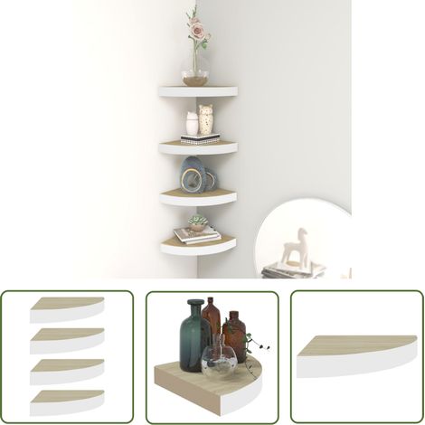 The Living Store Eck-Schweberegale 4 Stk. Eichen-Optik und Weiß 35x35x3,8 cm MDF - Eckwandregal - Wandregal - Wohnraumgestaltung - Möbel Für Die Küche - Regal Mit Ablagefläche (1/5)
