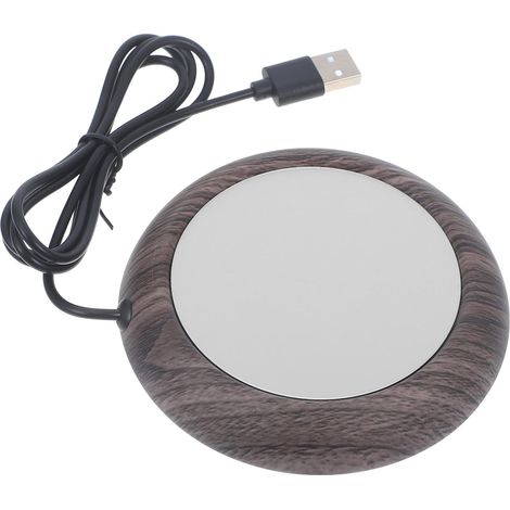 Chauffe-Tasse Électrique USB en Aluminium Marron, Dessous de Verre Rond Résistant aux Chocs pour Garder Soupe et Thé Chaud sur Bureau (1/5)