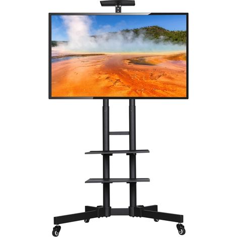 Yaheetech Supporto Carrello TV da 32 a 65 Pollici da Pavimento con Ruote Mobile Porta TV Schermo Industriale VESA da 100 x 100 mm a 600 x 400 mm 3 Ripiani Altezza Regolabile Gestione di Cavi Nero