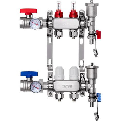Réguler le Plancher Chauffant : Kit Nourrice Inox 2 Voies avec Débitmètres 0-5 L/min et Vannes 1" pour Tubes PEX (1/5)