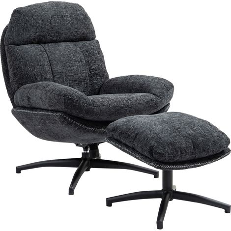 M&S – Fauteuil ergonomique en tissu gris anthracite chiné – Repose-pied réglable en hauteur – Structure en acier laqué noir – Assise en mousse polyuréthane